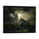 Gerahmtes Bild von Karl Blechen "Stormy sea with Lighthouse", Kunstdruck im hochwertigen handgefertigten Bilder-Rahmen, 70x50 cm, Schwarz matt