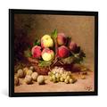 Gerahmtes Bild von Leon-Charles Huber Still life of fruit, Kunstdruck im hochwertigen handgefertigten Bilder-Rahmen, 70x50 cm, Schwarz matt