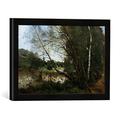 Gerahmtes Bild von Camille Corot "L'etang à l'arbre penché", Kunstdruck im hochwertigen handgefertigten Bilder-Rahmen, 40x30 cm, Schwarz matt