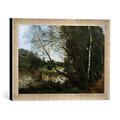 Gerahmtes Bild von Camille Corot "L'etang à l'arbre penché", Kunstdruck im hochwertigen handgefertigten Bilder-Rahmen, 40x30 cm, Silber raya