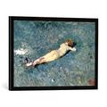 Gerahmtes Bild von Mariano Fortuny y Marsal "A Nude on the Beach at Portici", Kunstdruck im hochwertigen handgefertigten Bilder-Rahmen, 70x50 cm, Schwarz matt