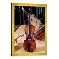 Gerahmtes Bild von Stradivari 37:Violin, by Stradivari, Cremona, 1699", Kunstdruck im hochwertigen handgefertigten Bilder-Rahmen, 50x70 cm, Gold raya