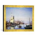Gerahmtes Bild von Carl Frederik Sörensen "Hafen von Helsingoer mit Schloß Kronborg", Kunstdruck im hochwertigen handgefertigten Bilder-Rahmen, 40x30 cm, Gold raya