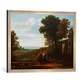 Gerahmtes Bild von Claude Lorrain Landschaft mit Christus auf dem Weg nach Emmaus, Kunstdruck im hochwertigen handgefertigten Bilder-Rahmen, 70x50 cm, Silber raya