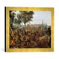 Gerahmtes Bild von Peeter Snayers Überfall auf einen Train im Dreißigjährigen Krieg, Kunstdruck im hochwertigen handgefertigten Bilder-Rahmen, 40x30 cm, Gold raya