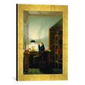 Gerahmtes Bild von Georg Friedrich Kersting Lesender Mann beim Lampenlicht, Kunstdruck im hochwertigen handgefertigten Bilder-Rahmen, 30x40 cm, Gold raya