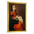 Gerahmtes Bild von Francisco de Zurbaran "F.de Zurbaran, Jugend der Mutter Gottes", Kunstdruck im hochwertigen handgefertigten Bilder-Rahmen, 70x100 cm, Gold raya