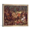 Gerahmtes Bild von Daniel Maclise "Robin Hood and his Merry Men Entertaining Richard the Lionheart in Sherwood Forest", Kunstdruck im hochwertigen handgefertigten Bilder-Rahmen, 70x50 cm, Silber raya