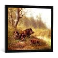 Gerahmtes Bild von Moritz Muller Wild Boar in the Black Forest, 1880", Kunstdruck im hochwertigen handgefertigten Bilder-Rahmen, 70x50 cm, Schwarz matt