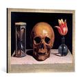 Gerahmtes Bild von Philippe de Champaigne Vanitas Still Life with a Tulip, Skull and Hour-Glass, Kunstdruck im hochwertigen handgefertigten Bilder-Rahmen, 70x50 cm, Silber raya
