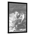 Gerahmtes Bild von Gabriel Ritter von Max "Lesender Affe / G.v.Max", Kunstdruck im hochwertigen handgefertigten Bilder-Rahmen, 70x100 cm, Schwarz matt