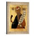 Gerahmtes Bild von Unbekannt Russian icon of the Prophet Samuel with a horn and an open scroll, 17th century, Kunstdruck im hochwertigen handgefertigten Bilder-Rahmen, 30x40 cm, Silber raya