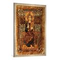 Gerahmtes Bild von karolingisch Buchmalerei "Majestas Domini / Godescalc-Evangelistar", Kunstdruck im hochwertigen handgefertigten Bilder-Rahmen, 70x100 cm, Silber raya