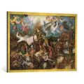 Gerahmtes Bild von Pieter Bruegel der Ältere "The Fall of the Rebel Angels, 1562", Kunstdruck im hochwertigen handgefertigten Bilder-Rahmen, 100x70 cm, Gold raya