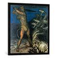 Gerahmtes Bild von Franz Von Stuck "Herkules und die Hydra", Kunstdruck im hochwertigen handgefertigten Bilder-Rahmen, 70x70 cm, Schwarz matt