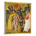 Gerahmtes Bild von Rueland Frueauf der Ältere "Passionsaltar. Um 1470-1480. Der Verrat des Judas", Kunstdruck im hochwertigen handgefertigten Bilder-Rahmen, 100x100 cm, Gold Raya