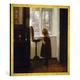 Gerahmtes Bild von Carl Holsoe "Kleines Mädchen am Nähtischchen", Kunstdruck im hochwertigen handgefertigten Bilder-Rahmen, 70x70 cm, Gold Raya