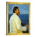 Gerahmtes Bild von Michael Peter Ancher Bildnis des Malers Peter Severin Kroyer, Kunstdruck im hochwertigen handgefertigten Bilder-Rahmen, 50x70 cm, Gold Raya