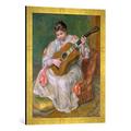 Gerahmtes Bild von Auguste Renoir Frau mit Gitarre, Kunstdruck im Hochwertigen handgefertigten Bilder-Rahmen, 50x70 cm, Gold Raya