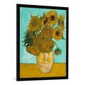 Gerahmtes Bild von Vincent van Gogh "Vase mit Sonnenblumen", Kunstdruck im hochwertigen handgefertigten Bilder-Rahmen, 70x100 cm, Schwarz matt