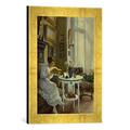 Gerahmtes Bild von Paul FischerEin gutes Buch als Nachtisch, Kunstdruck im hochwertigen handgefertigten Bilder-Rahmen, 30x40 cm, Gold Raya