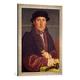 Gerahmtes Bild von Hans Holbein der Jüngere Bildnis eines jungen Kaufmanns - angebl. Hans von Muffel aus Nürnberg, Kunstdruck im hochwertigen handgefertigten Bilder-Rahmen, 50x70 cm, Silber Raya