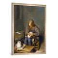 Gerahmtes Bild von Gerard ter Borch "Ein Knabe floht seinen Hund", Kunstdruck im hochwertigen handgefertigten Bilder-Rahmen, 70x100 cm, Silber Raya