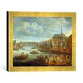 Gerahmtes Bild von Pieter de Spierinckx Ansicht von Paris mit St. Michael und Notre Dame, Kunstdruck im hochwertigen handgefertigten Bilder-Rahmen, 40x30 cm, Gold Raya