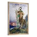 Gerahmtes Bild von Gustave Moreau "Von einem Zentaur getragener toter Dichter", Kunstdruck im hochwertigen handgefertigten Bilder-Rahmen, 70x100 cm, Silber Raya