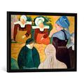 Gerahmtes Bild von Emile Bernard Bretonische Frauen auf einer Mauer, Kunstdruck im hochwertigen handgefertigten Bilder-Rahmen, 70x50 cm, Schwarz matt