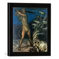 Gerahmtes Bild von Franz Von Stuck Herkules und die Hydra, Kunstdruck im hochwertigen handgefertigten Bilder-Rahmen, 30x30 cm, Schwarz matt