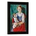 Gerahmtes Bild von August Macke Blondes Mädchen mit Puppe, Kunstdruck im hochwertigen handgefertigten Bilder-Rahmen, 30x40 cm, Schwarz matt