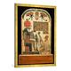 Gerahmtes Bild von Ägyptisch "Der falkenköpfige Gott Horus mit Harfe spielenden Beter. 19. Dynastie Ramessiden", Kunstdruck im hochwertigen handgefertigten Bilder-Rahmen, 70x100 cm, Gold Raya