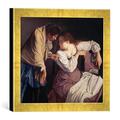 Gerahmtes Bild von Orazio Gentileschi Martha tadelt ihre Schwester Maria, Kunstdruck im hochwertigen handgefertigten Bilder-Rahmen, 30x30 cm, Gold Raya