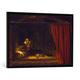Gerahmtes Bild von Rembrandt Harmensz van Rijn "Die heilige Familie mit einem gemalten Rahmen und Vorhang - sog. Holzhackerfamilie", Kunstdruck im hochwertigen handgefertigten Bilder-Rahmen, 100x70 cm, Schwarz matt