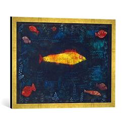 Gerahmtes Bild von Paul KleeDer goldene Fisch, Kunstdruck im hochwertigen handgefertigten Bilder-Rahmen, 70x50 cm, Gold Raya