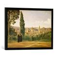 Gerahmtes Bild von Jean-Baptiste Camille Corot Florenz, Blick über die Boboli-Gärten, Kunstdruck im hochwertigen handgefertigten Bilder-Rahmen, 70x50 cm, Schwarz matt