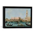 Gerahmtes Bild von Giovanni Antonio Canaletto Venedig, Dogenpalast und Marcusplatz vom Bacino di San Marco, Kunstdruck im hochwertigen handgefertigten Bilder-Rahmen, 40x30 cm, Schwarz matt