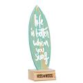 Miss Wood Woody Surf-Board – Mini-Surf-Board aus Holz mit Aufschrift: „Life is Better When You Surf“ (Schriftzug in englischer Sprache), Farbe: blau, inklusive Ständer