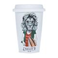 Die Amerikanischen Cija The Hipster Zoo Mr. Lion Becher aus Porzellan mit Deckel aus Silikon, Weiß