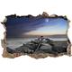 Pixxprint 3D_WD_4955_62x42 Steinmauer am Meer bei schönem Abendhimmel Wanddurchbruch 3D Wandtattoo, Vinyl, schwarz / weiß, 62 x 42 x 0,02 cm