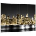 Pixxprint Manhattan Skyline bei Nacht schwarz/weiß, MDF-Holzbild im Bretterlook Format: 80x60cm, Wanddekoration