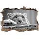 Pixxprint 3D_WD_5363_62x42 Schöner Gepard mit grünen Augen auf Baumstamm Wanddurchbruch 3D Wandtattoo, Vinyl, schwarz / weiß, 62 x 42 x 0,02 cm