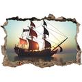 Pixxprint 3D_WD_1903_62x42 Piratenschiff auf hoher See Wanddurchbruch 3D Wandtattoo, Vinyl, bunt, 62 x 42 x 0,02 cm