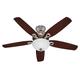 Hunter Fan 50571 A, Deckenventilator Builder Deluxe - Wendeflügel Kirsche/Nussbaum mit Leuchte, Stahl, 65 W, E14, chrom gebürstet, 132 x 132 x 45.3 cm