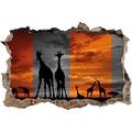 Pixxprint 3D_WD_5279_62x42 Afrika Giraffen im Sonnenuntergang Wanddurchbruch 3D Wandtattoo, Vinyl, schwarz / weiß, 62 x 42 x 0,02 cm