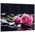 Pixxprint Pinke Rosen auf schwarzen Steinen, MDF-Holzbild im Bretterlook Format: 80x60cm, Wanddekoration