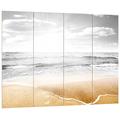 Pixxprint Wellen brechen sich am Traumstrand schwarz/weiß , MDF-Holzbild im Bretterlook Format: 80x60cm, Wanddekoration