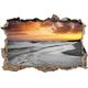 Pixxprint 3D_WD_5176_92x62 Traumhafter Strand mit romantischen Sonnenuntergang Wanddurchbruch 3D Wandtattoo, Vinyl, Schwarz/weiß, 92 x 62 x 0,02 cm
