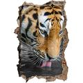 Pixxprint 3D_WD_S4846_92x62 prächtiger Tiger Wanddurchbruch 3D Wandtattoo, Vinyl, Schwarz/weiß, 92 x 62 x 0,02 cm